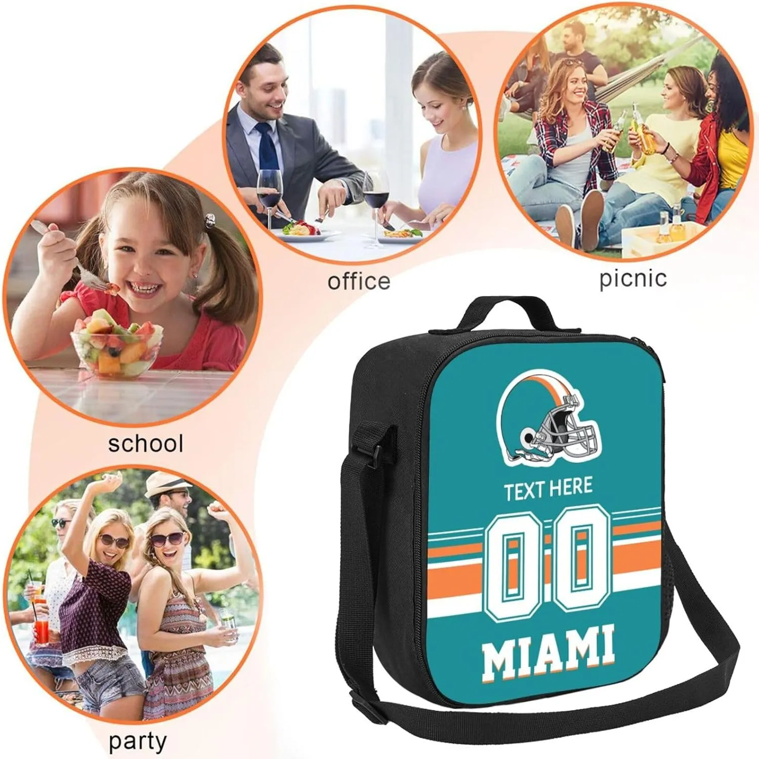 Custom Miami Lunch Bag Gifts For Men Women Fans, Personalized Name And Number Lunch Box Adjustable Shoulder Straps Insulated Lunch Bags For Work Picnic Travel