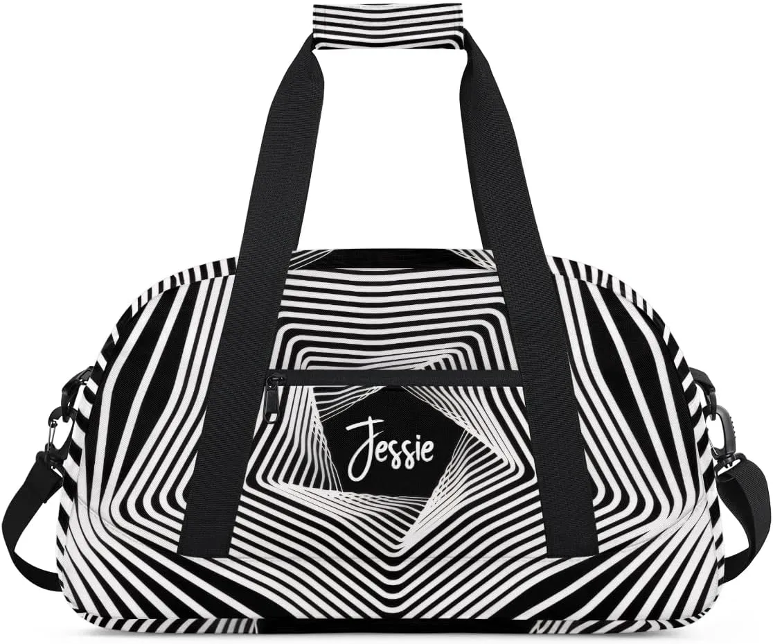 Custom Travel Bag Kids Gym Bag with Name Small Sport Tote Bag Dance Bag As Gifts for Boys and Girls White Stripes Illusion Print