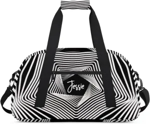 Custom Travel Bag Kids Gym Bag with Name Small Sport Tote Bag Dance Bag As Gifts for Boys and Girls White Stripes Illusion Print