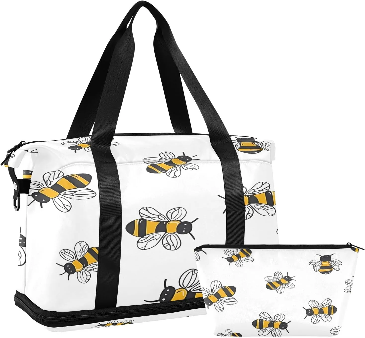 Cute Bee Travel Duffel Bag Waterproof Gym Sport Tote Bag Carry On Weekender Bag with Compartment