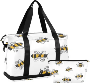 Cute Bee Travel Duffel Bag Waterproof Gym Sport Tote Bag Carry On Weekender Bag with Compartment