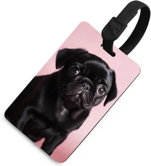 Cute Black Pug Luggage Tags Baggage Card Holder for Suitcases with Privacy Shield Travel Bag Name ID Tag for Men and Women Handbag Backpack Black-Style