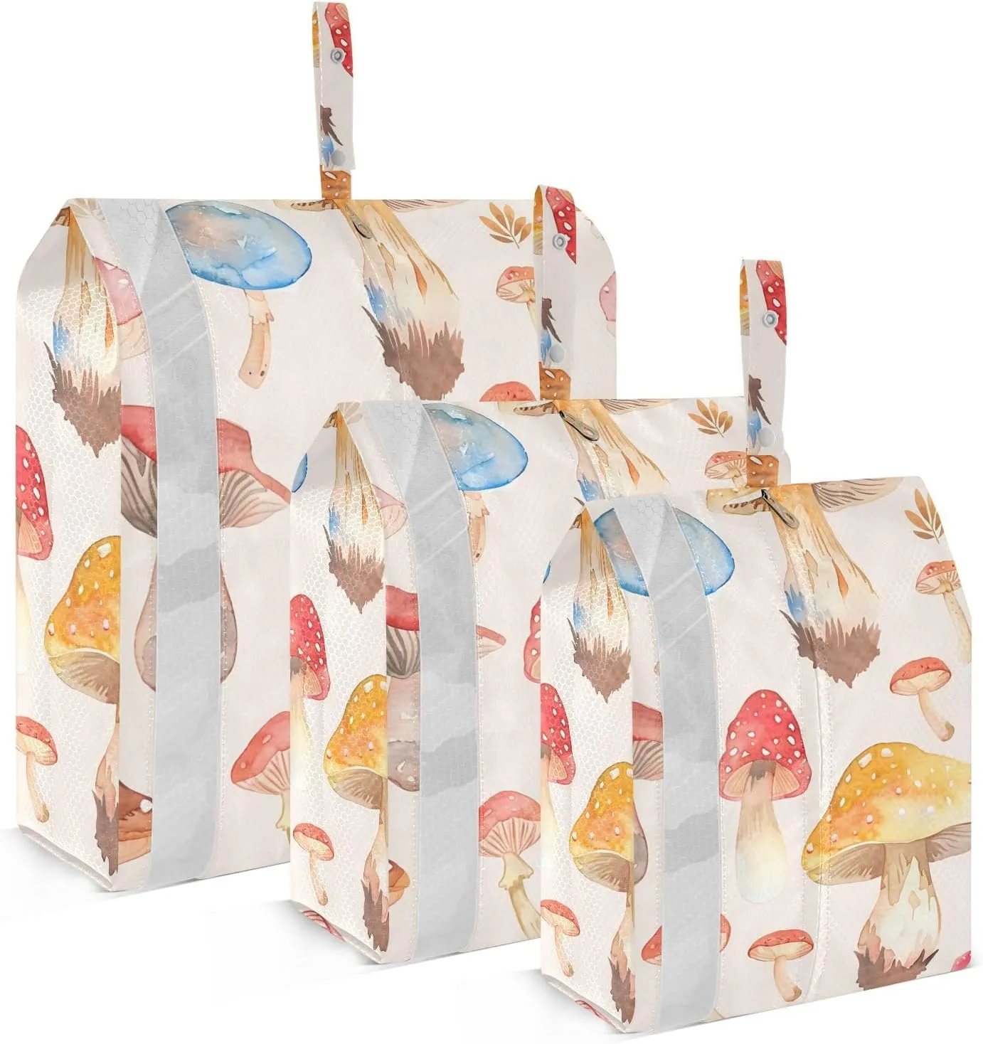 Cute Mushrooms Travel Storage Bag with Lanyard - Portable Lightweight Classified Storage Bag with Zipper, Dust and Waterproof Travel Packing Cube for Suitcase,3 Pieces