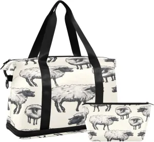 Cute Sheep Duffel Bag Lightweight Carry On Gym Bags for Travel and Weekends, Versatile Overnight Bag with Shoe Compartment