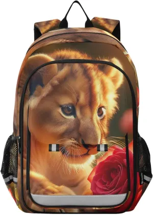 Cute Tiger Red Rose Bookbag for Kids, Cool Boy Backpacks, Kids Backpack for Travel