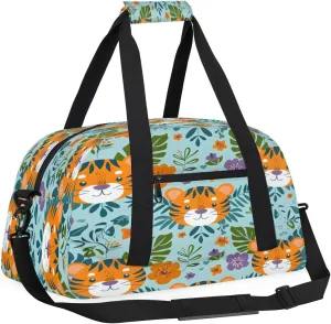 Cute Tigers Kids Overnighter Duffel Bags for Boys, Carry-On Size Sports Gym Bag with Front Zipper Pocket for School Practice or Overnight Travel Weekender Sleepover Tote Bag