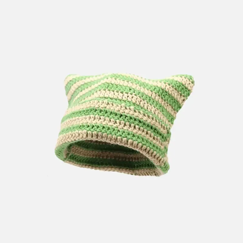 Cute Y2K Striped Cat Ears Beanie for Fashionable Outfits