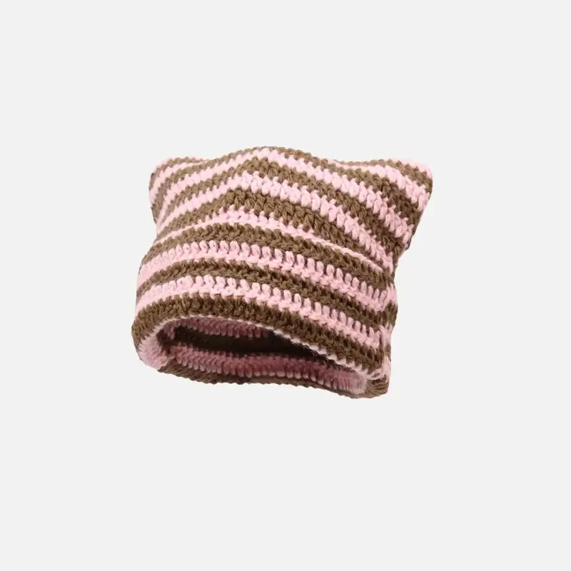 Cute Y2K Striped Cat Ears Beanie for Fashionable Outfits