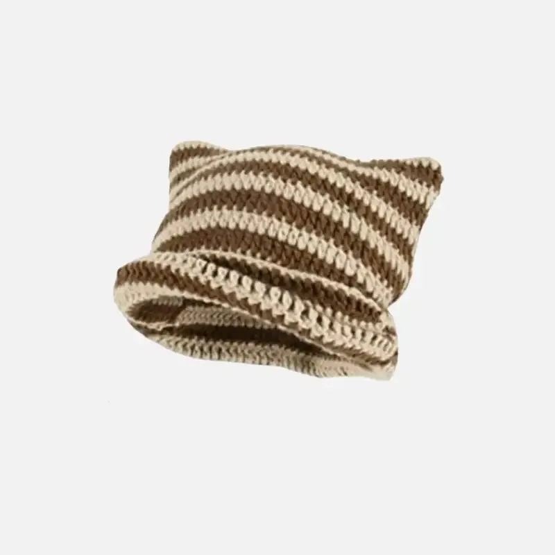 Cute Y2K Striped Cat Ears Beanie for Fashionable Outfits