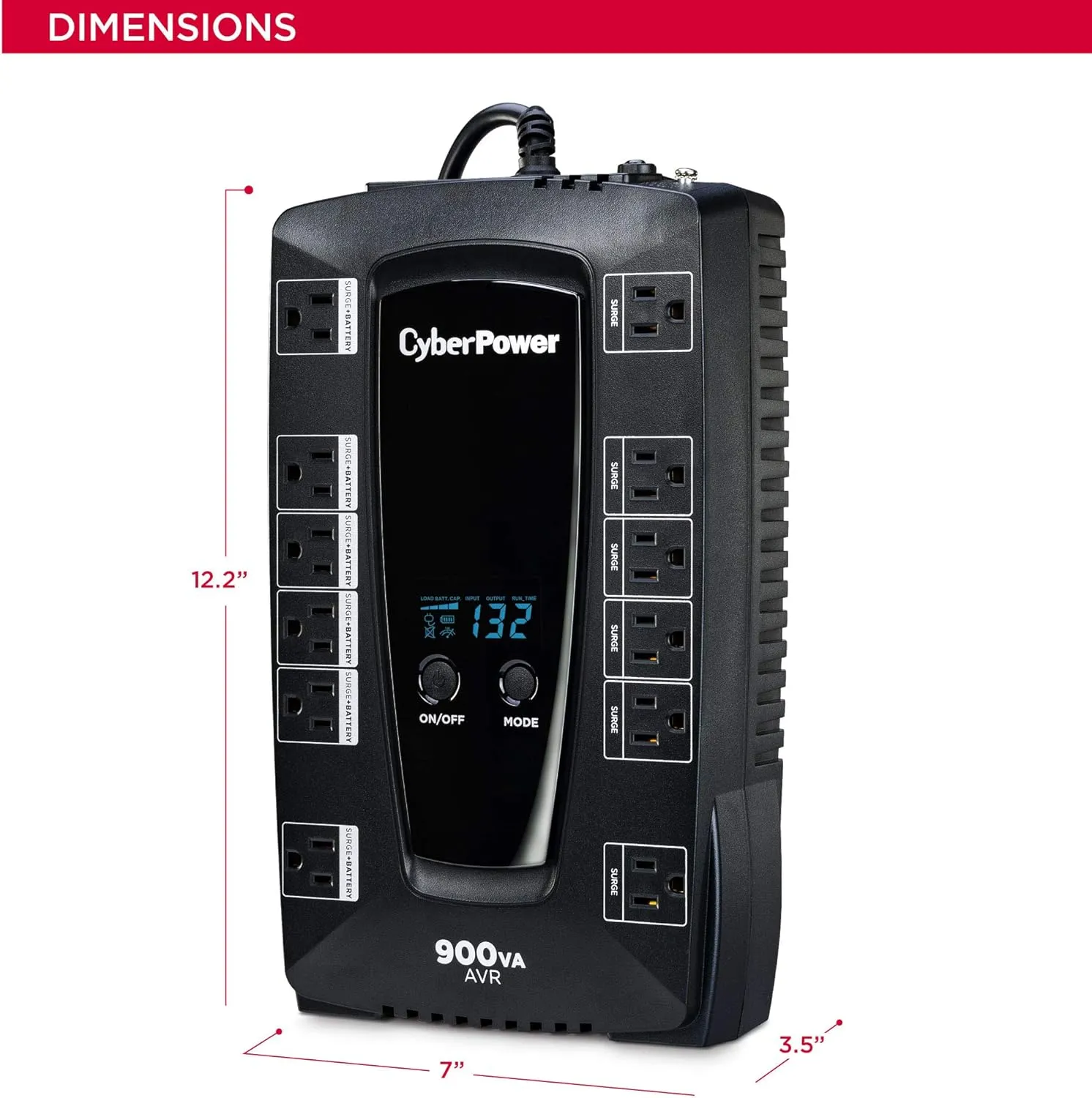CyberPower AVRG900LCD Intelligent LCD UPS System, 900VA/480W, 12 Outlets, AVR, Compact