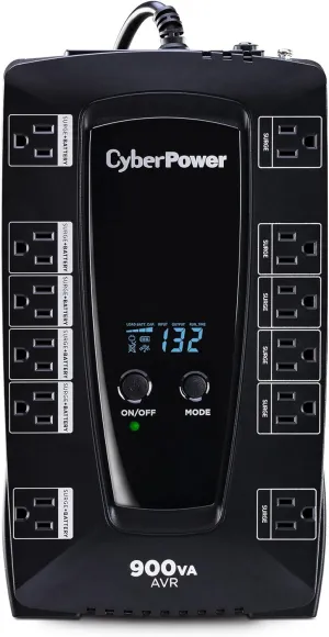 CyberPower AVRG900LCD Intelligent LCD UPS System, 900VA/480W, 12 Outlets, AVR, Compact