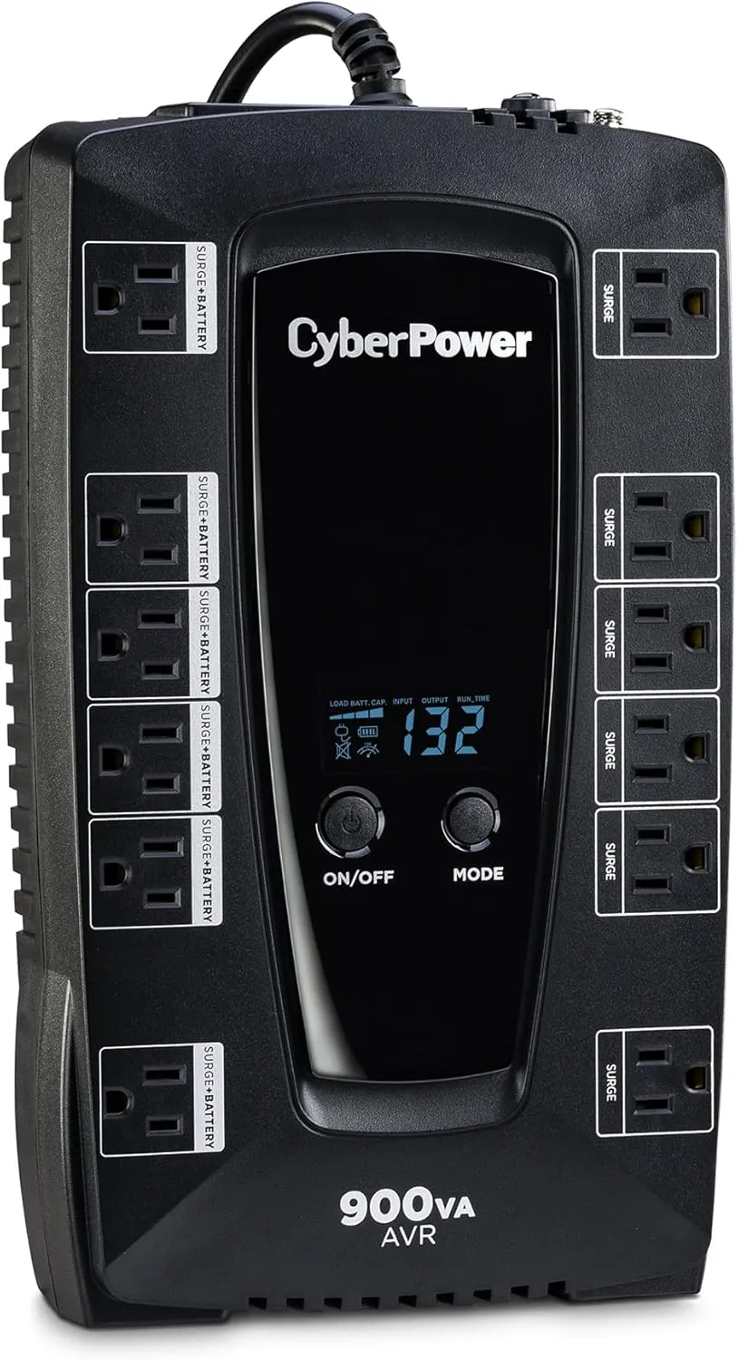 CyberPower AVRG900LCD Intelligent LCD UPS System, 900VA/480W, 12 Outlets, AVR, Compact