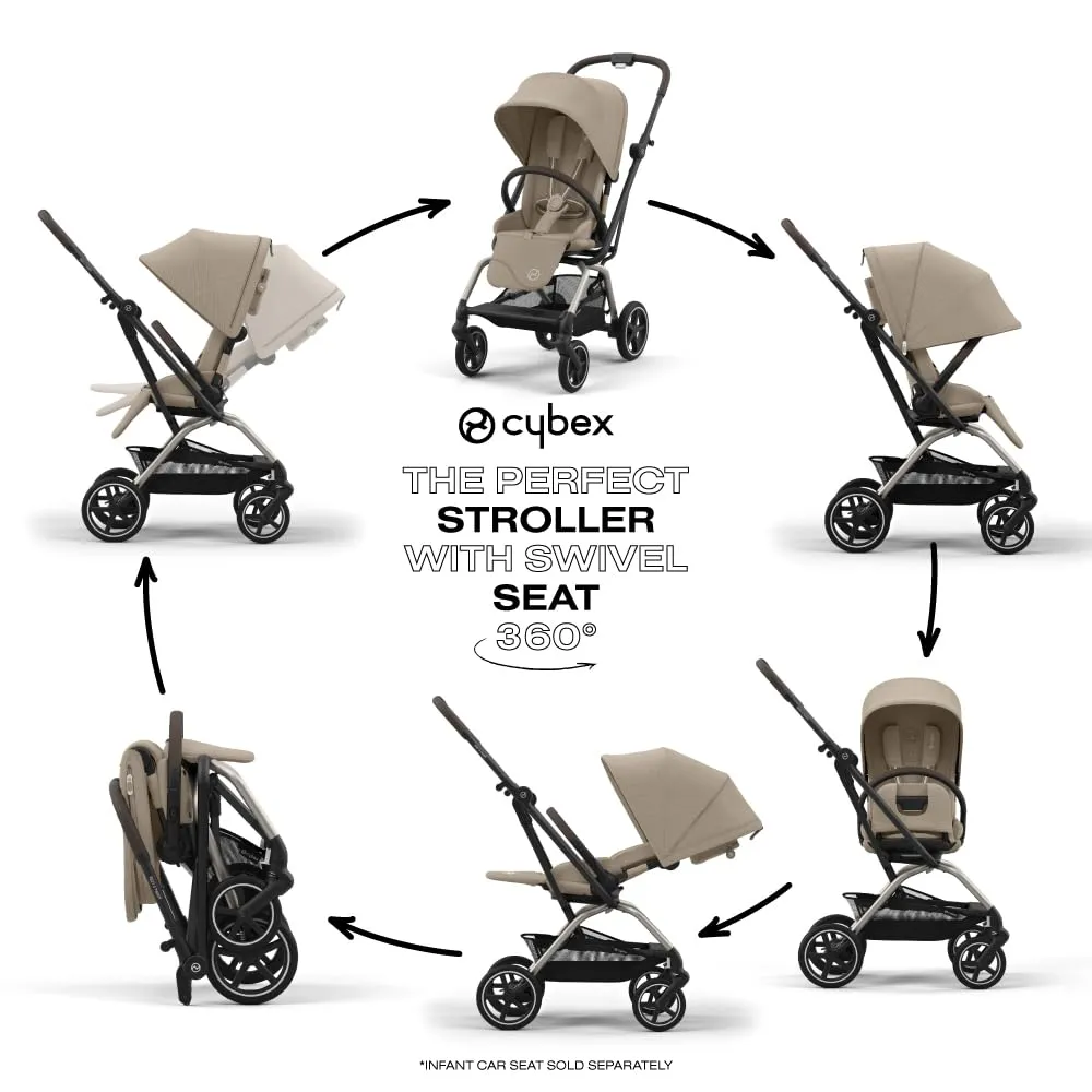 CYBEX Eezy S Twist  2 V2 Baby Stroller with 360° Rotating Seat for Infants 6 Months and Up - Compatible with CYBEX Car Seats, Almond Beige, Taupe Frame