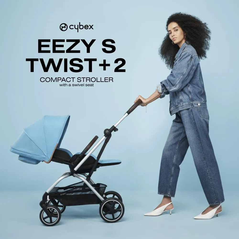 CYBEX Eezy S Twist  2 V2 Baby Stroller with 360° Rotating Seat for Infants 6 Months and Up - Compatible with CYBEX Car Seats, Almond Beige, Taupe Frame