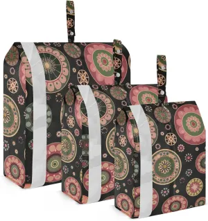 Dark Red Mandala Pattern Travel Storage Bag with Lanyard - Portable Lightweight Classified Storage Bag with Zipper, Dust and Waterproof Travel Packing Cube for Suitcase,3 Pieces