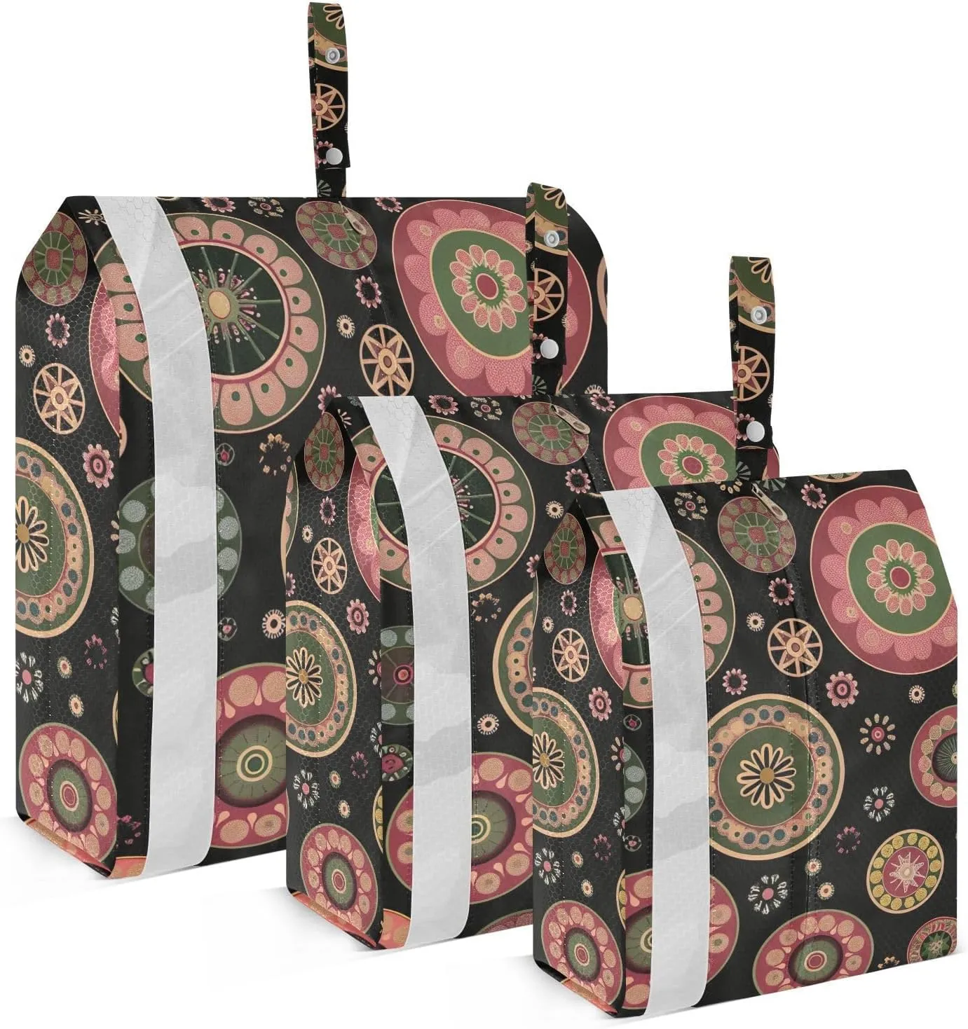 Dark Red Mandala Pattern Travel Storage Bag with Lanyard - Portable Lightweight Classified Storage Bag with Zipper, Dust and Waterproof Travel Packing Cube for Suitcase,3 Pieces