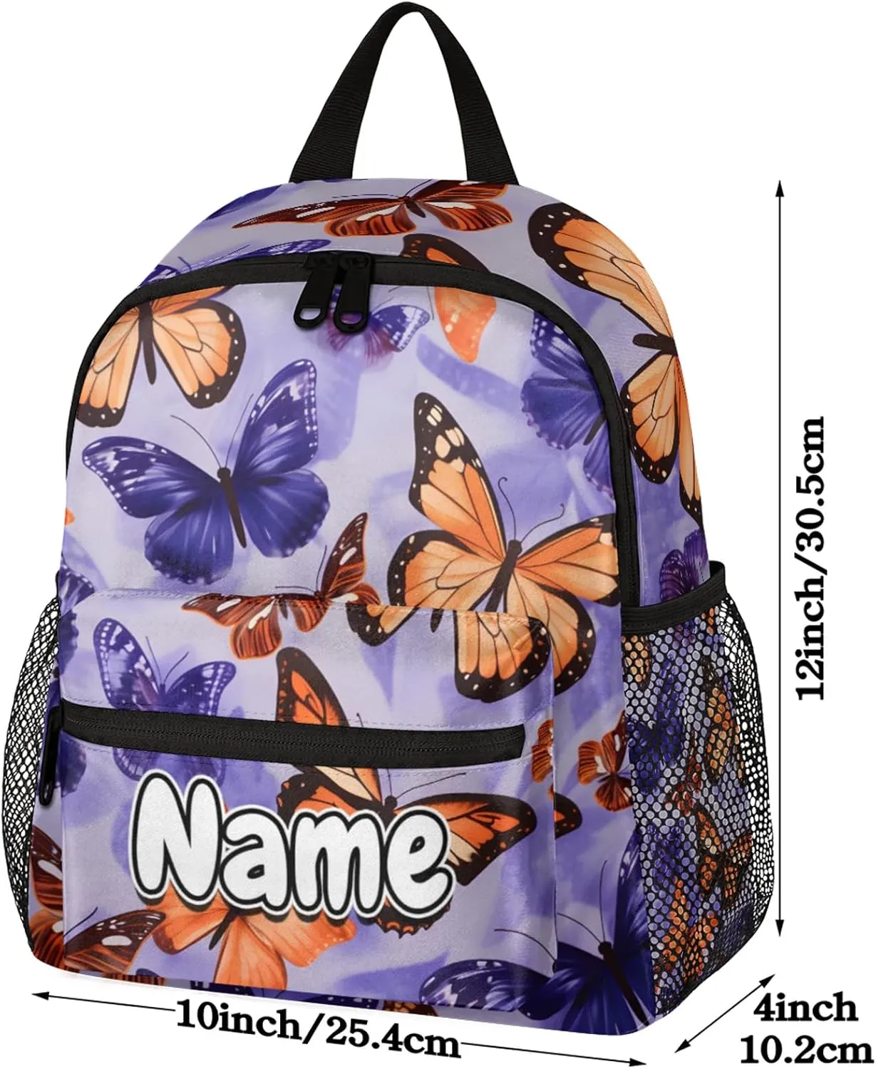 Decorative Butterfly Floral Print Personalized Backpack Bag with Name Lightweight Custom Shoulder Bags Waterproof Casual Backpacks Travel Laptop Bag for Work Picnic 12in