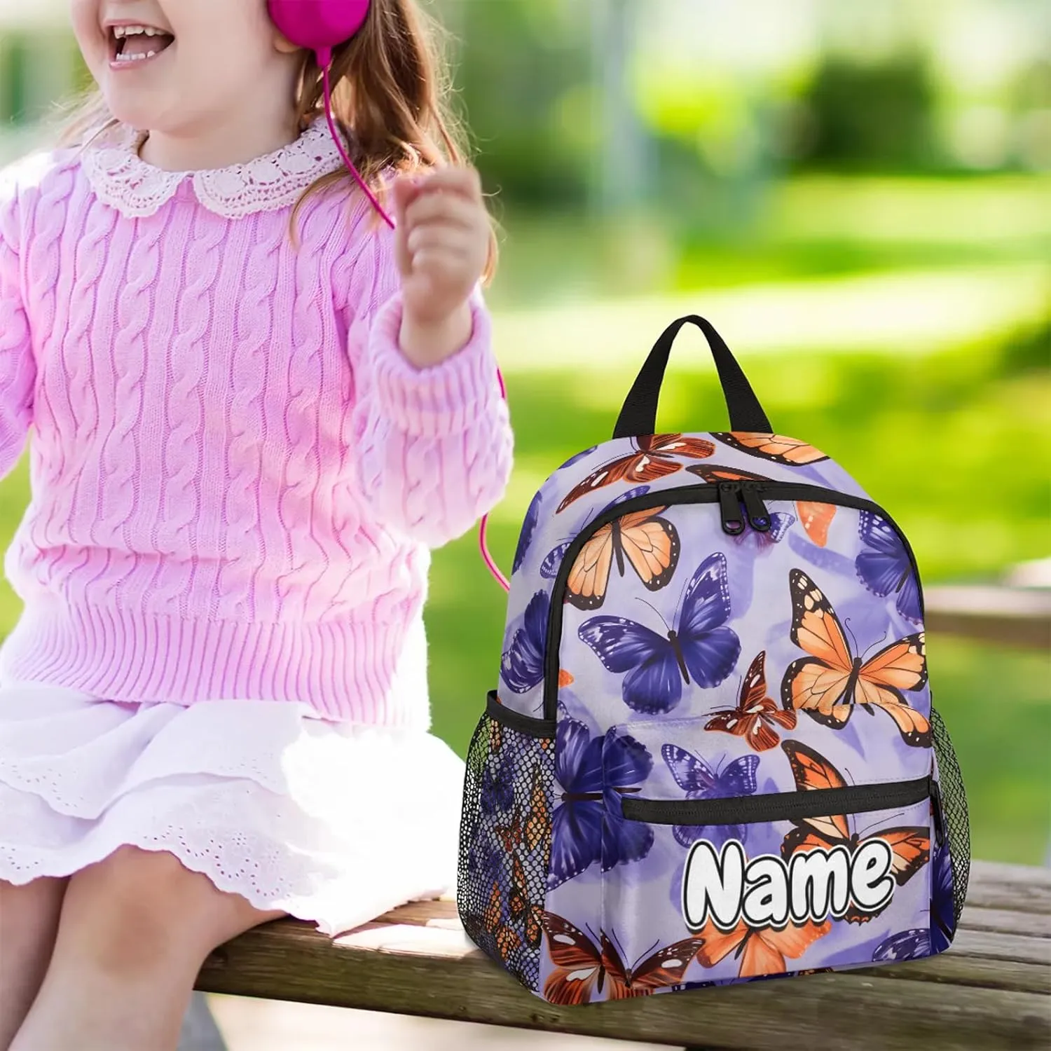 Decorative Butterfly Floral Print Personalized Backpack Bag with Name Lightweight Custom Shoulder Bags Waterproof Casual Backpacks Travel Laptop Bag for Work Picnic 12in