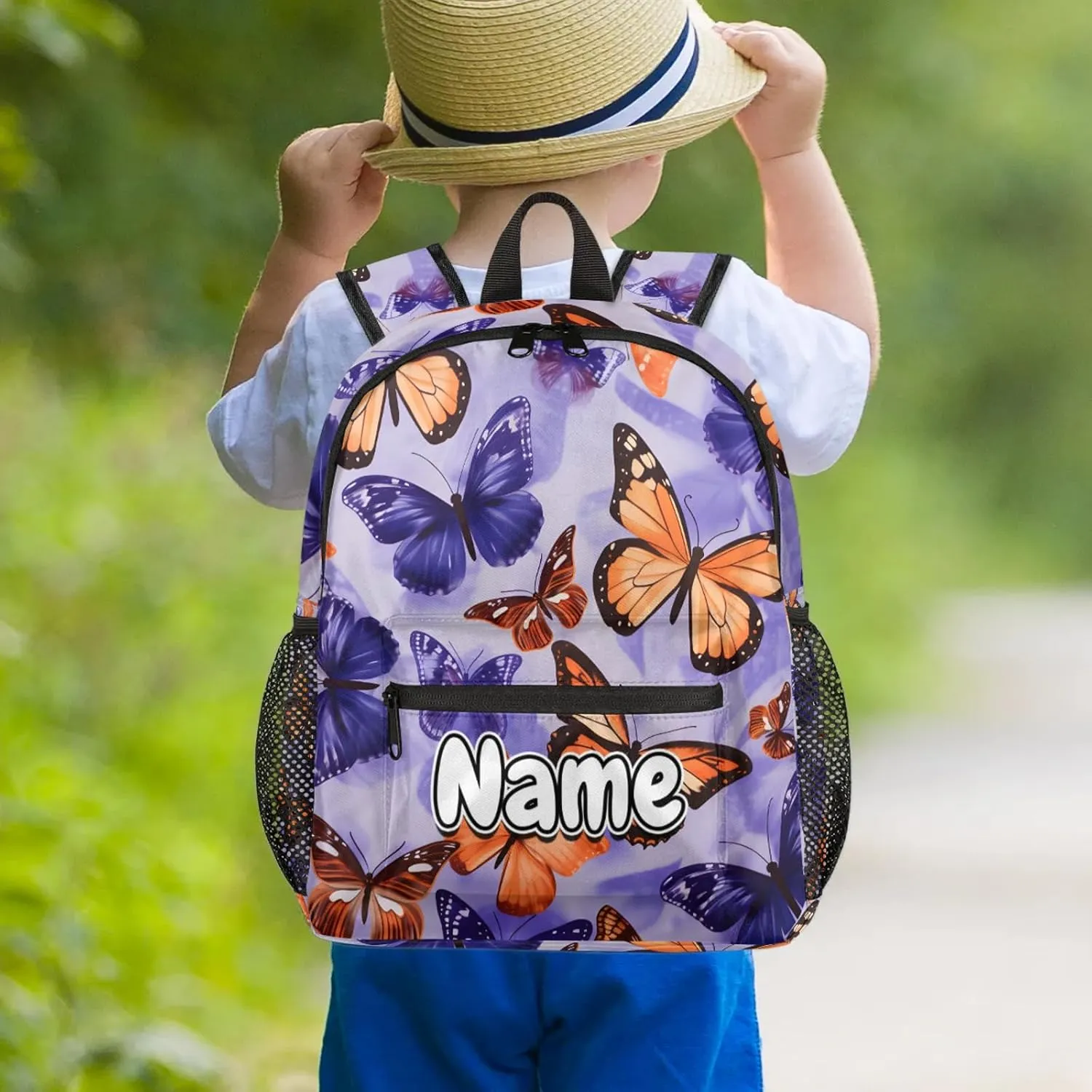 Decorative Butterfly Floral Print Personalized Backpack Bag with Name Lightweight Custom Shoulder Bags Waterproof Casual Backpacks Travel Laptop Bag for Work Picnic 12in