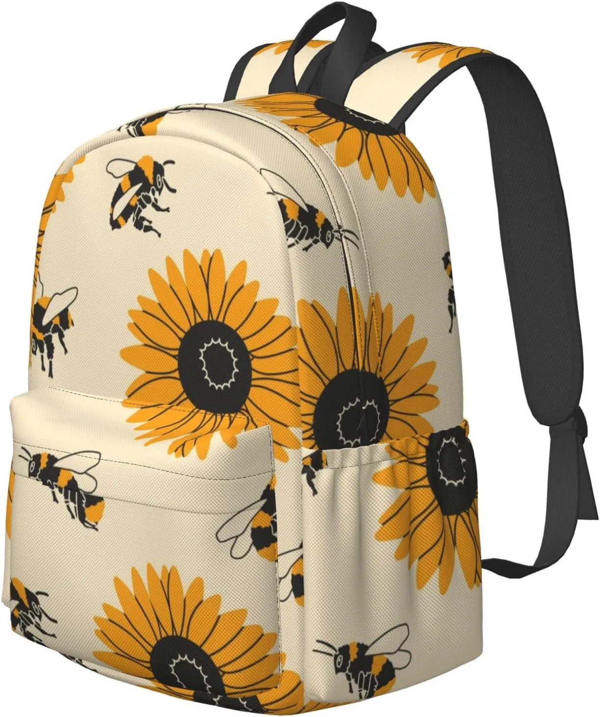 Delerain 17 Inch Backpack Bees and Sunflowers Laptop Backpack School Bookbag Shoulder Bag Casual Daypack For School/Camping/Hiking/Picnic/Beach/Travel