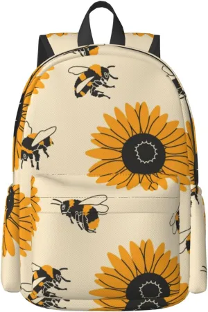 Delerain 17 Inch Backpack Bees and Sunflowers Laptop Backpack School Bookbag Shoulder Bag Casual Daypack For School/Camping/Hiking/Picnic/Beach/Travel