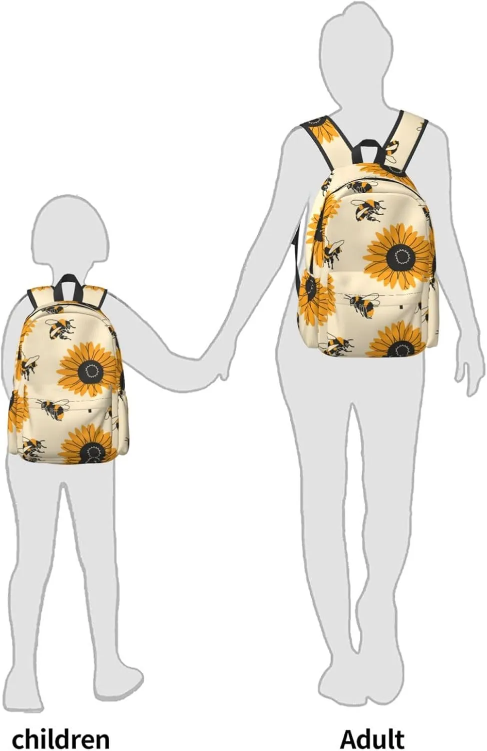 Delerain 17 Inch Backpack Bees and Sunflowers Laptop Backpack School Bookbag Shoulder Bag Casual Daypack For School/Camping/Hiking/Picnic/Beach/Travel