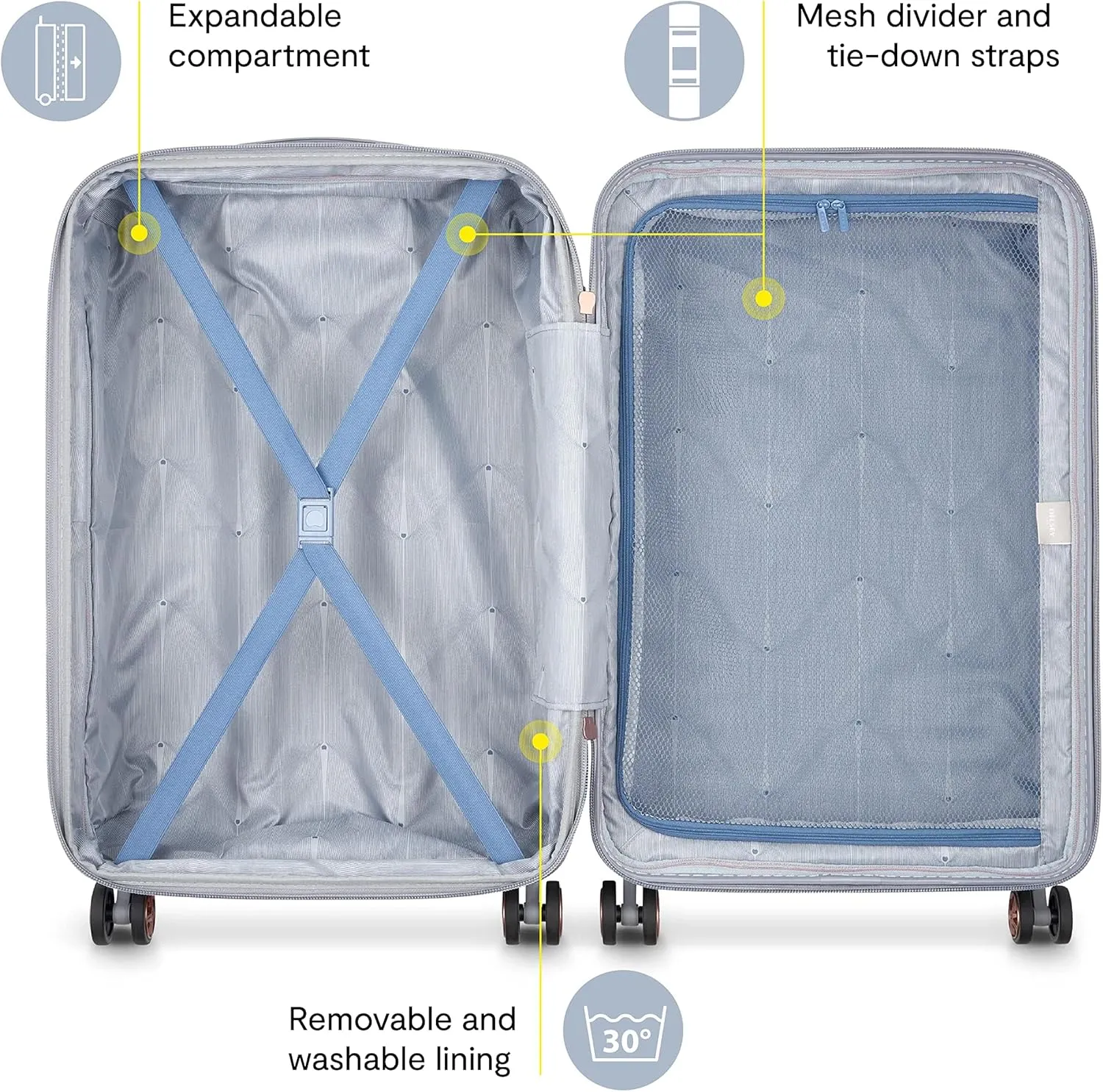 DELSEY PARIS Cruise 3.0 Hardside Expandable Luggage with Spinner Wheels, Platinum, 3 Piece Set (21/24/28)