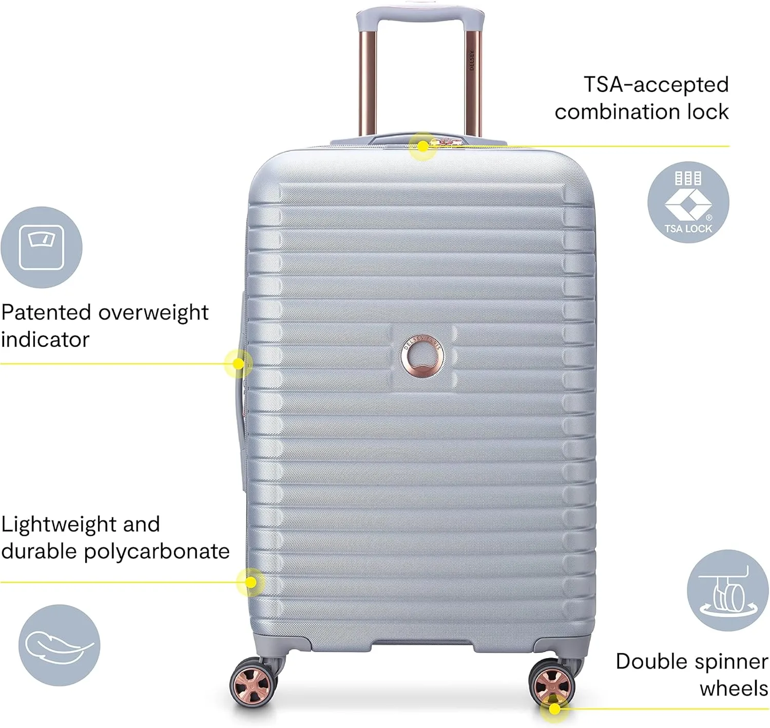 DELSEY PARIS Cruise 3.0 Hardside Expandable Luggage with Spinner Wheels, Platinum, 3 Piece Set (21/24/28)