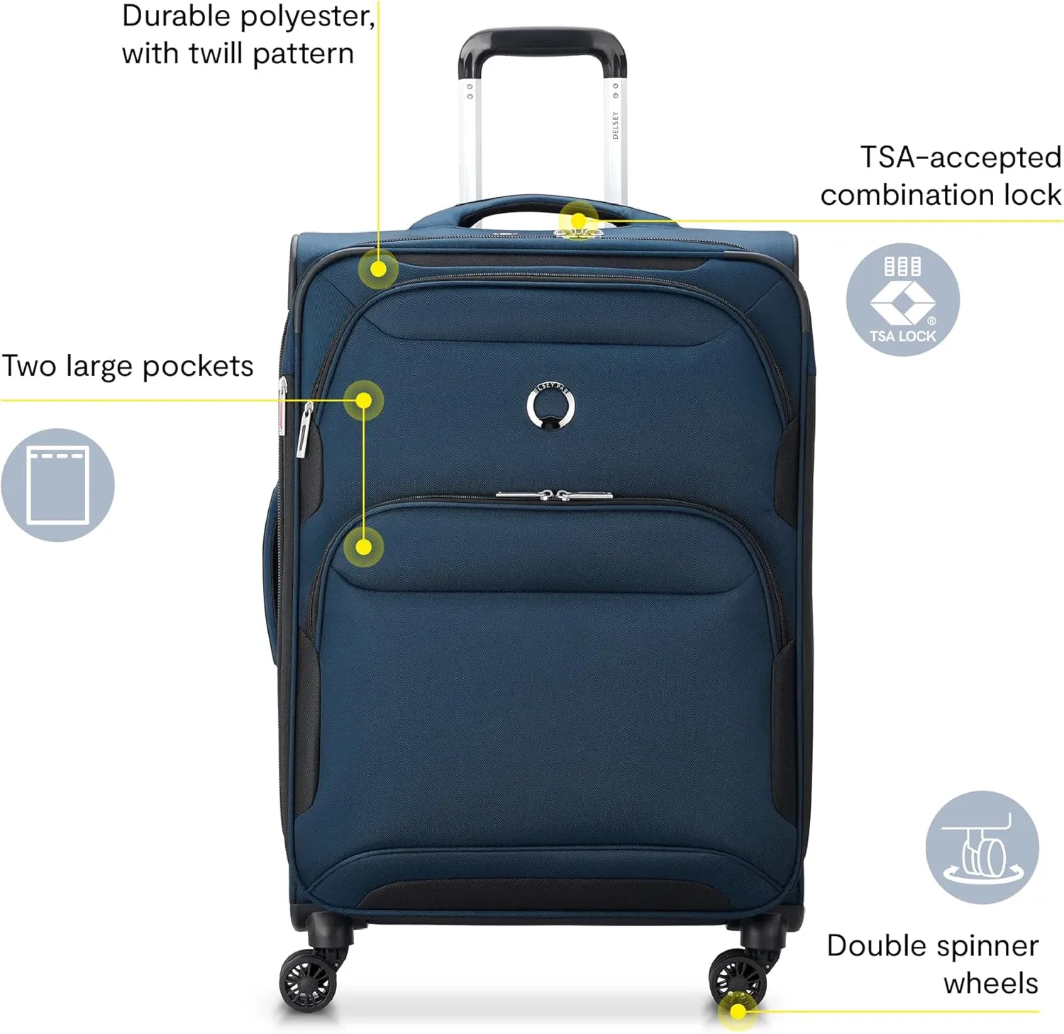 DELSEY PARIS Sky Max 2.0 Softside Expandable Luggage with Spinner Wheels, Green, 2-Piece Set (21/24)