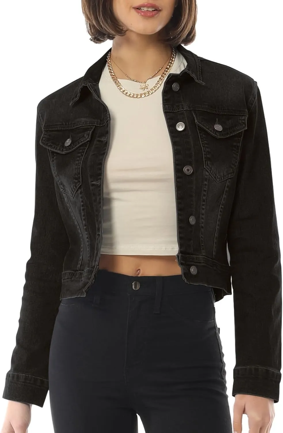 Design by Olivia Women's Classic/Destroyed Vintage Washed Long Sleeve Denim Jean Jacket