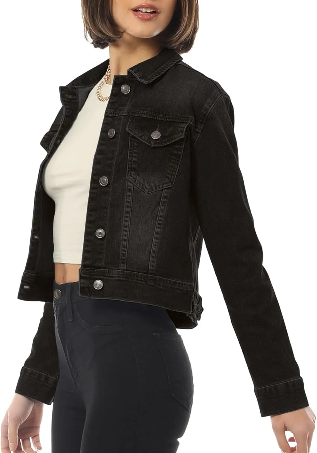 Design by Olivia Women's Classic/Destroyed Vintage Washed Long Sleeve Denim Jean Jacket