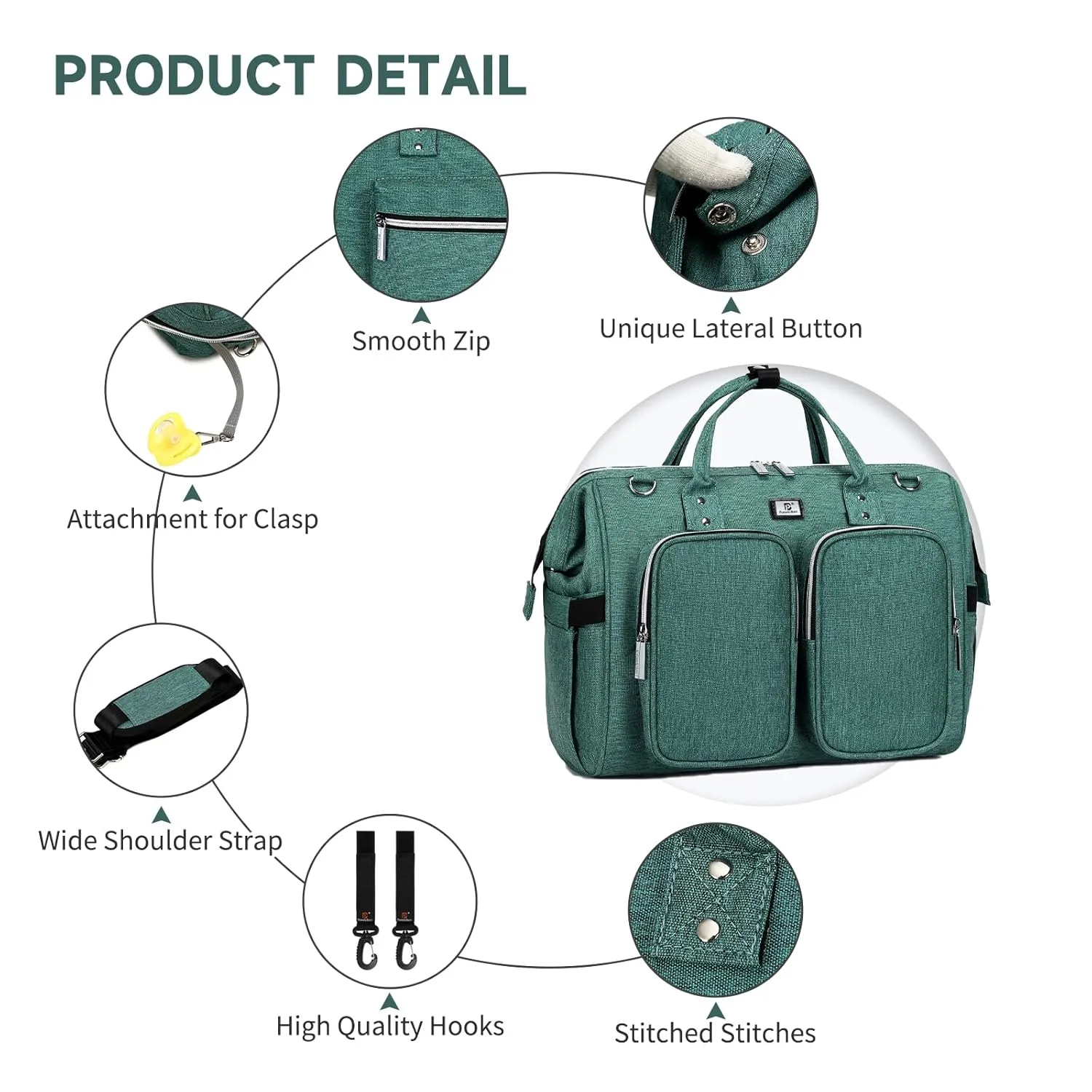 Diaper Bag Totes with Changing Pad & Stroller Straps, Large Portable Newborn Baby Bags, Unisex and Stylish Travel Diaper Backpacks for Mom and Dad (Green)