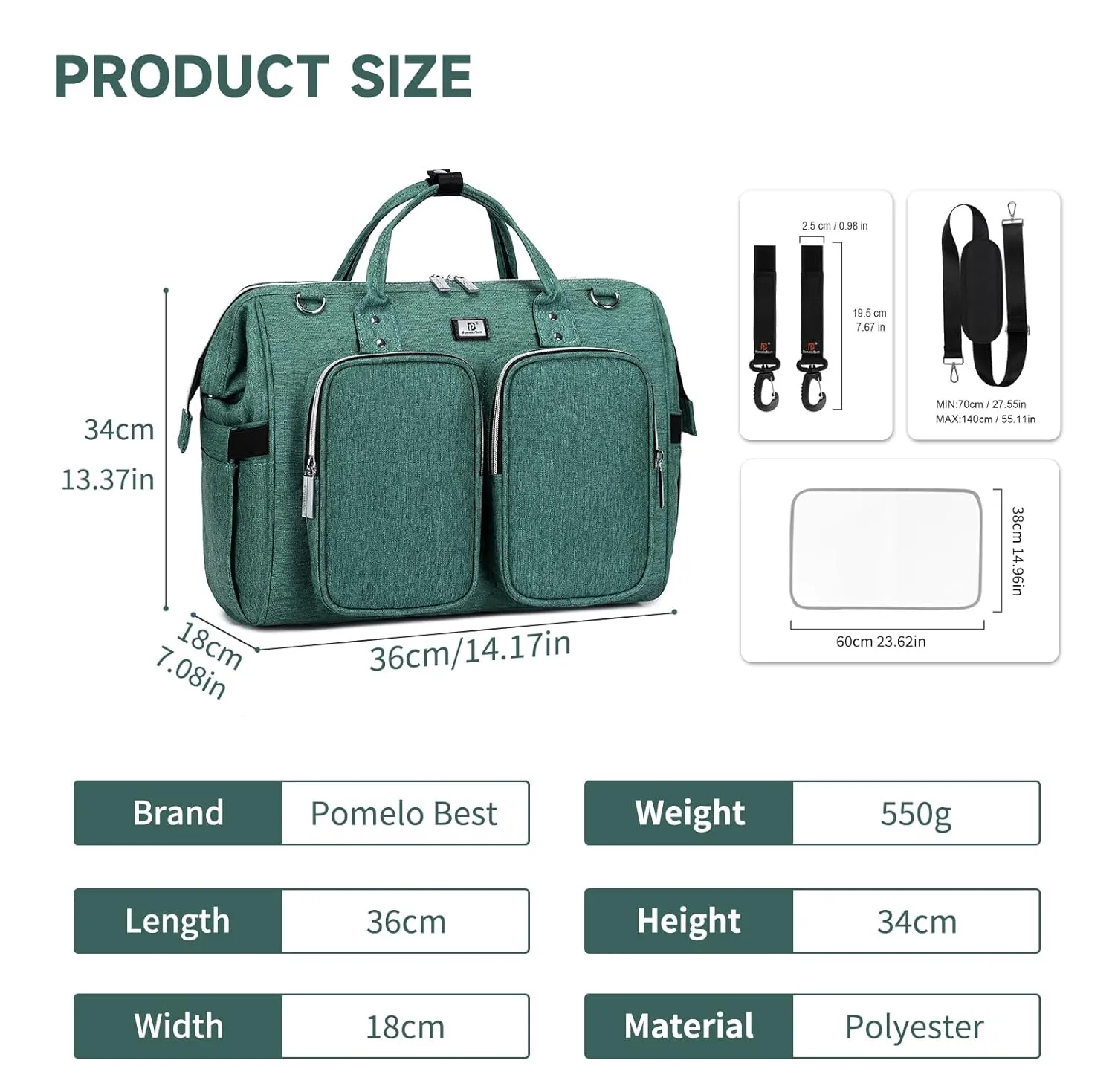 Diaper Bag Totes with Changing Pad & Stroller Straps, Large Portable Newborn Baby Bags, Unisex and Stylish Travel Diaper Backpacks for Mom and Dad (Green)