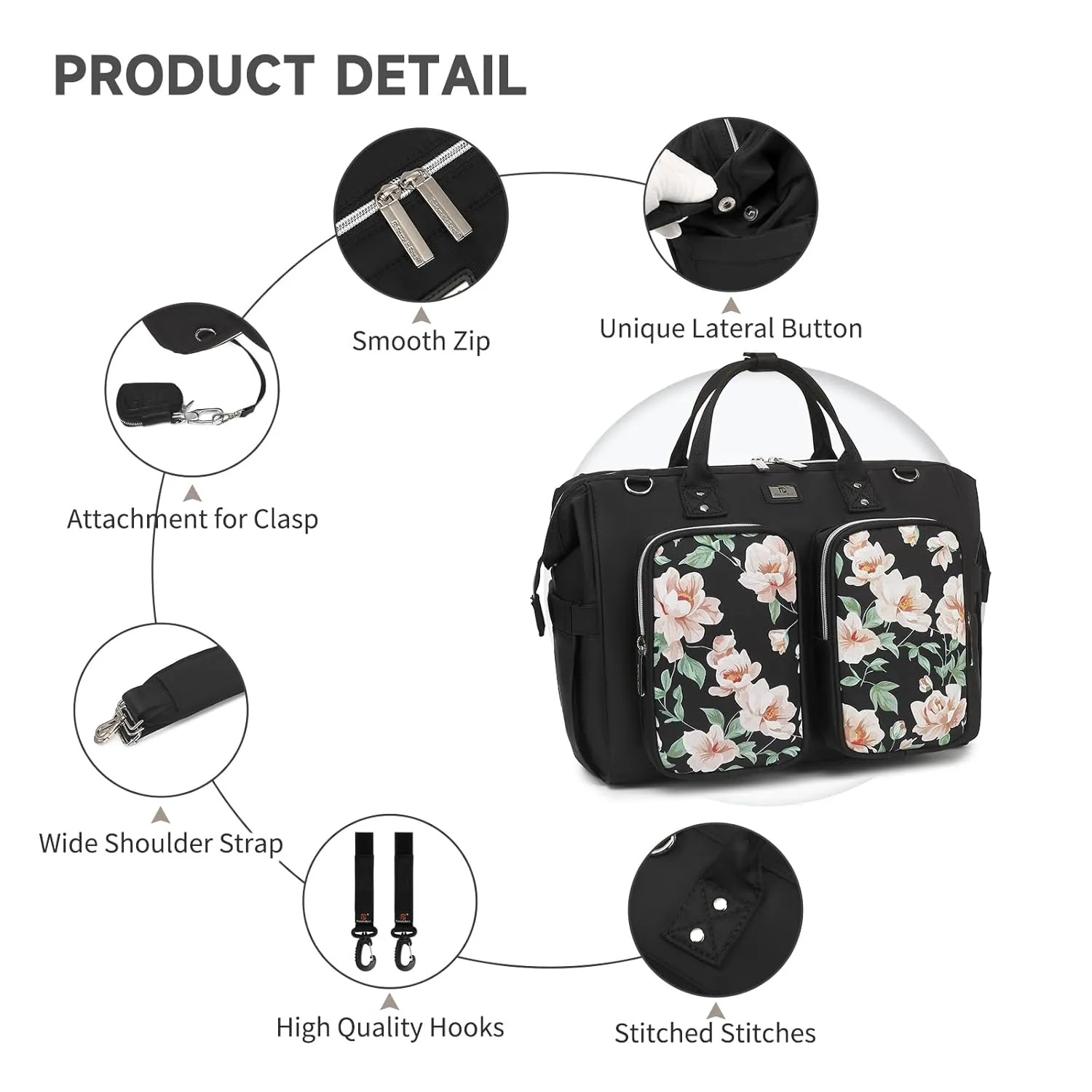 Diaper Bag Totes with Changing Pad & Stroller Straps, Large Portable Newborn Baby Bags, Unisex and Stylish Travel Diaper Backpacks for Mom and Dad (Peony)