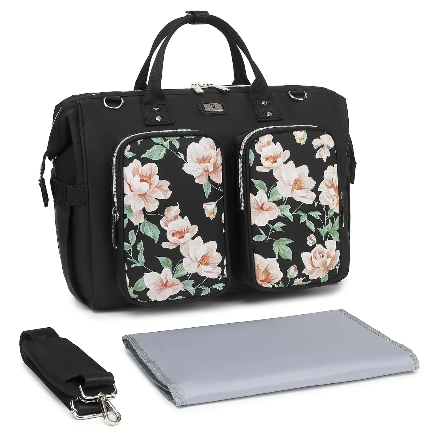 Diaper Bag Totes with Changing Pad & Stroller Straps, Large Portable Newborn Baby Bags, Unisex and Stylish Travel Diaper Backpacks for Mom and Dad (Peony)