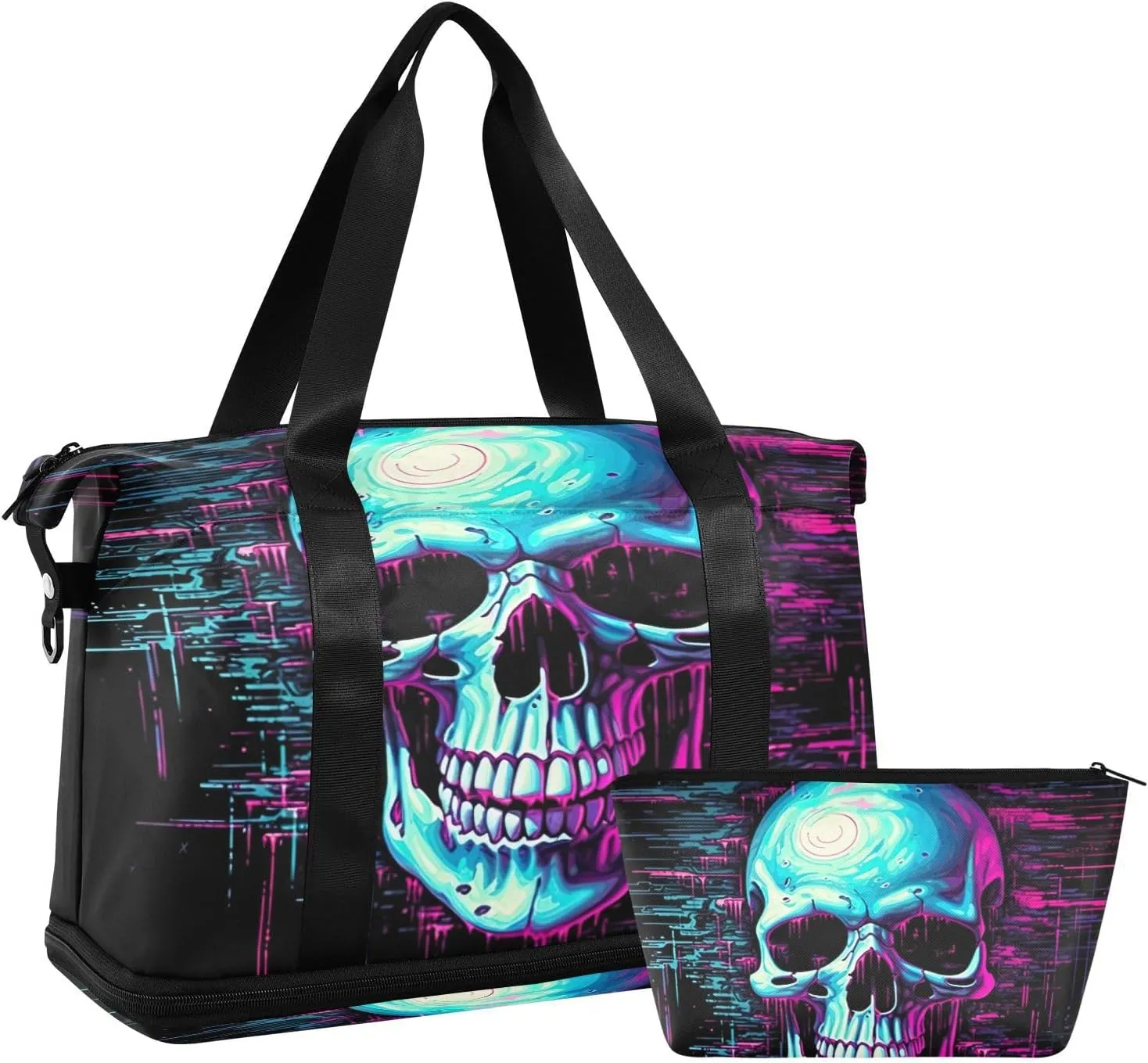 Digital Skull Duffel Bag Lightweight Carry On Gym Bags for Travel and Weekends, Versatile Overnight Bag with Shoe Compartment