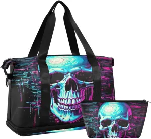 Digital Skull Duffel Bag Lightweight Carry On Gym Bags for Travel and Weekends, Versatile Overnight Bag with Shoe Compartment
