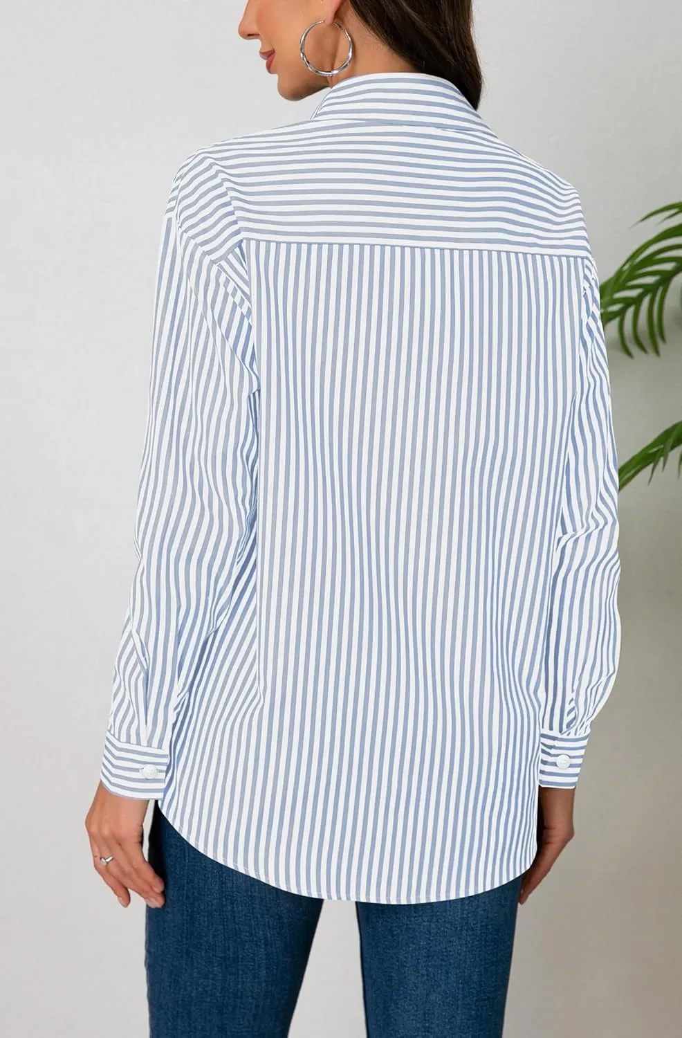 Diosun Womens Striped Button Down Shirts Classic Long Sleeve Stylish Collared Office Work Blouses Tops