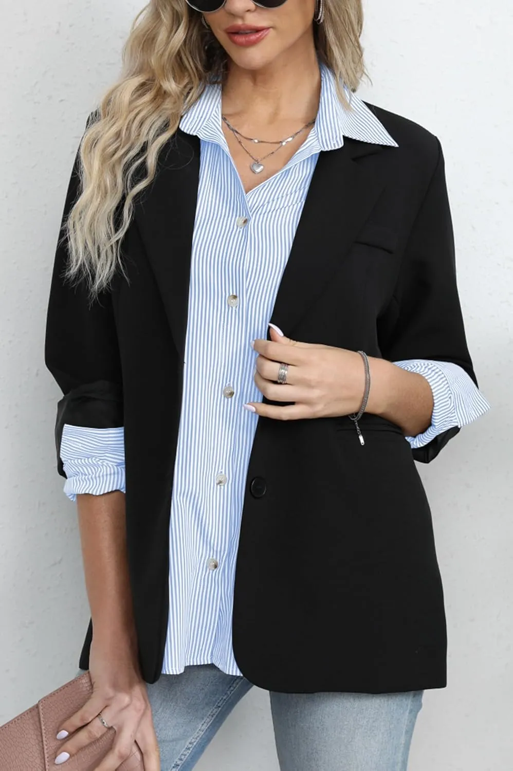 Diosun Womens Striped Button Down Shirts Classic Long Sleeve Stylish Collared Office Work Blouses Tops