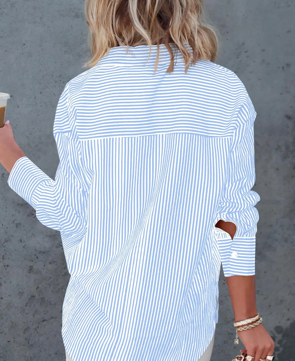 Diosun Womens Striped Button Down Shirts Classic Long Sleeve Stylish Collared Office Work Blouses Tops