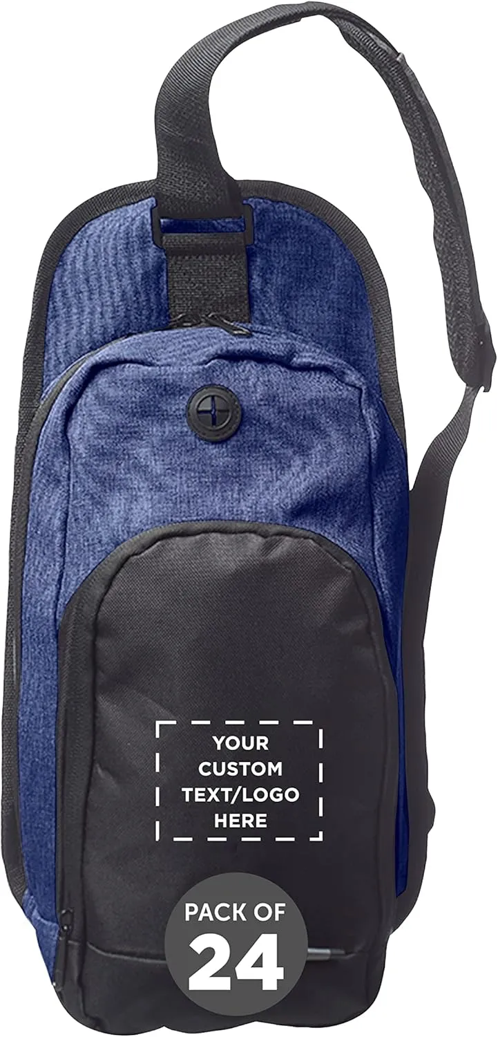 DISCOUNT PROMOS Custom O Valley Crossbody Shoulder Bag Set of 24, Personalized Bulk Pack - Bring Everywhere You Go, Perfect for Travellers and Great for Everyday Use - Blue