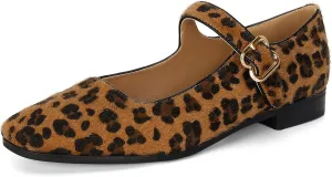 DOEYG Mesh Ballet Flats Shoes for Women Leopard Animal Print Mary Jane Flats Shoes Square Toe Dress Casual Comfortable Velvet Ballerina Shoes