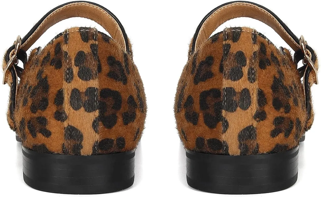 DOEYG Mesh Ballet Flats Shoes for Women Leopard Animal Print Mary Jane Flats Shoes Square Toe Dress Casual Comfortable Velvet Ballerina Shoes