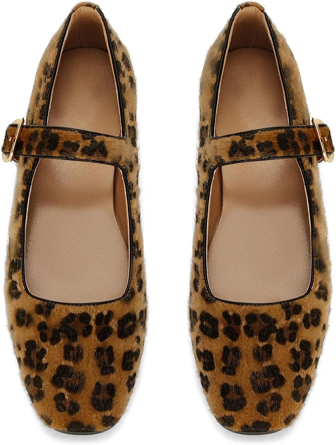 DOEYG Mesh Ballet Flats Shoes for Women Leopard Animal Print Mary Jane Flats Shoes Square Toe Dress Casual Comfortable Velvet Ballerina Shoes