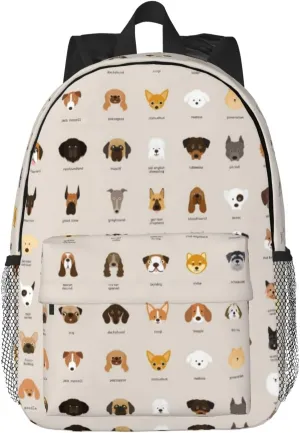 Dog Breed Print Adult Lightweight 15in Backpack Travel Hiking Essentials Laptop Bag Day Backpacks