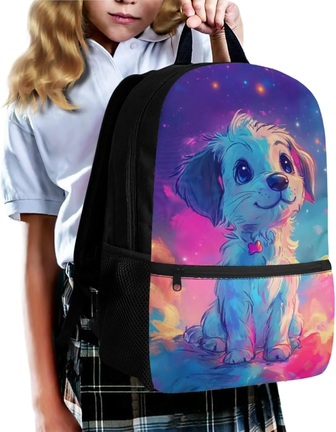 Dog Elementary Backpack for Girls 4pc Bookbag and Lunch Box Set 12-14 Ergonomic Large Capacity 6th Grade School Bag with Water Bottle Holder Travel Daypack