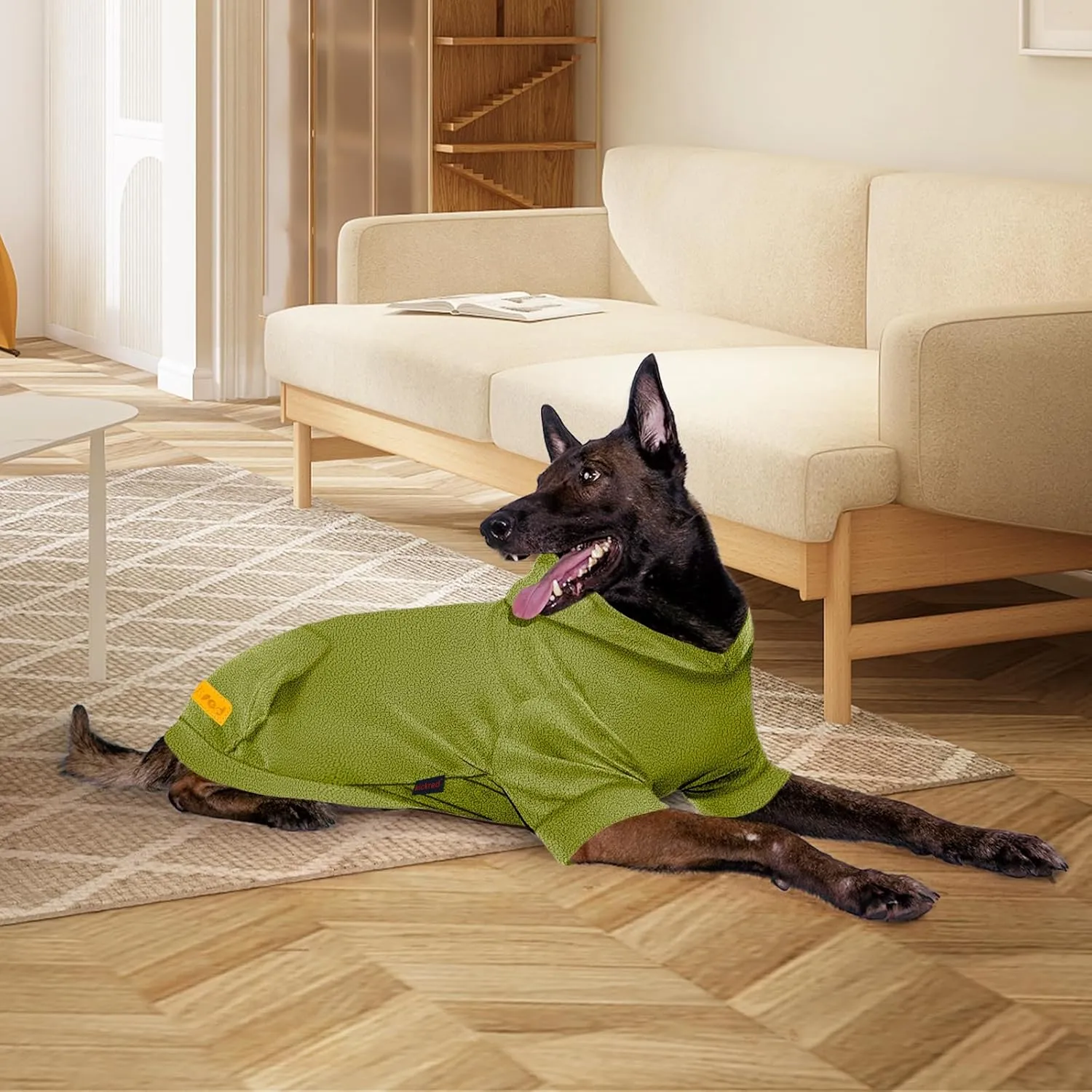 Dog Hoodie Sweatshirts, Fleece Warm Sweater for Dogs, Pet Warm Sweatshirt, Granular Velvet Sweater with Hat and Leash Hole, Soft Velvet Outfit Coat for Small Medium Large Dogs Bean Green(M)