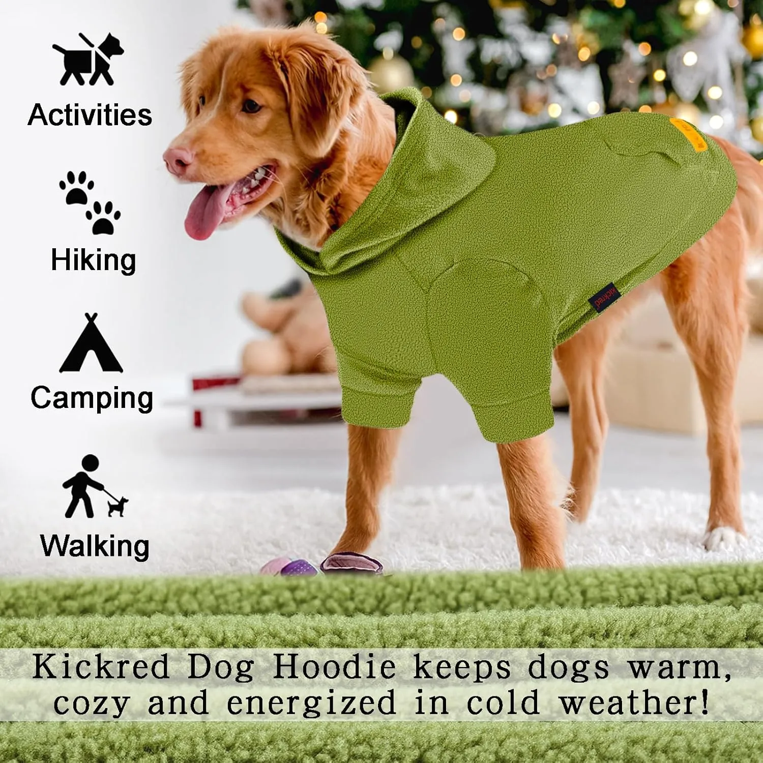 Dog Hoodie Sweatshirts, Fleece Warm Sweater for Dogs, Pet Warm Sweatshirt, Granular Velvet Sweater with Hat and Leash Hole, Soft Velvet Outfit Coat for Small Medium Large Dogs Bean Green(M)