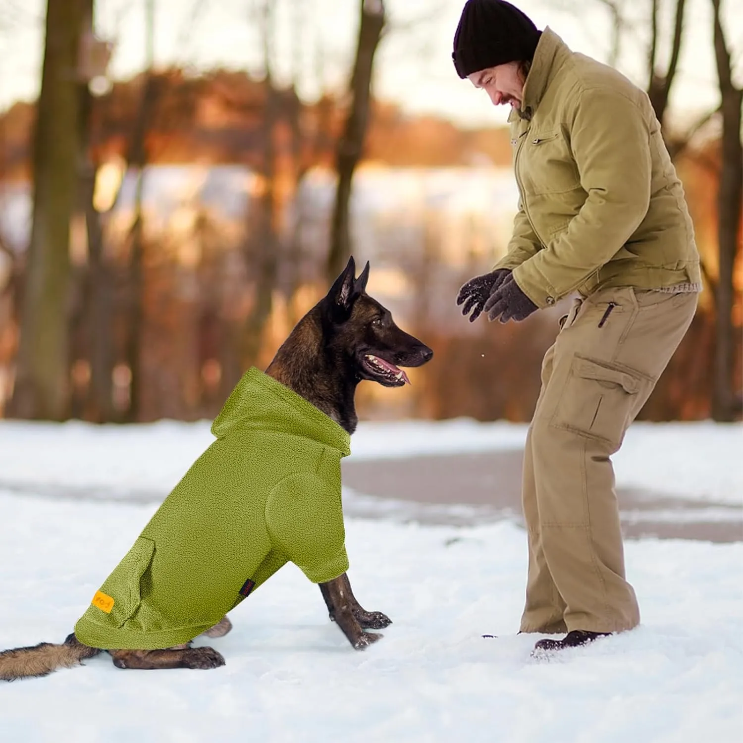 Dog Hoodie Sweatshirts, Fleece Warm Sweater for Dogs, Pet Warm Sweatshirt, Granular Velvet Sweater with Hat and Leash Hole, Soft Velvet Outfit Coat for Small Medium Large Dogs Bean Green(M)