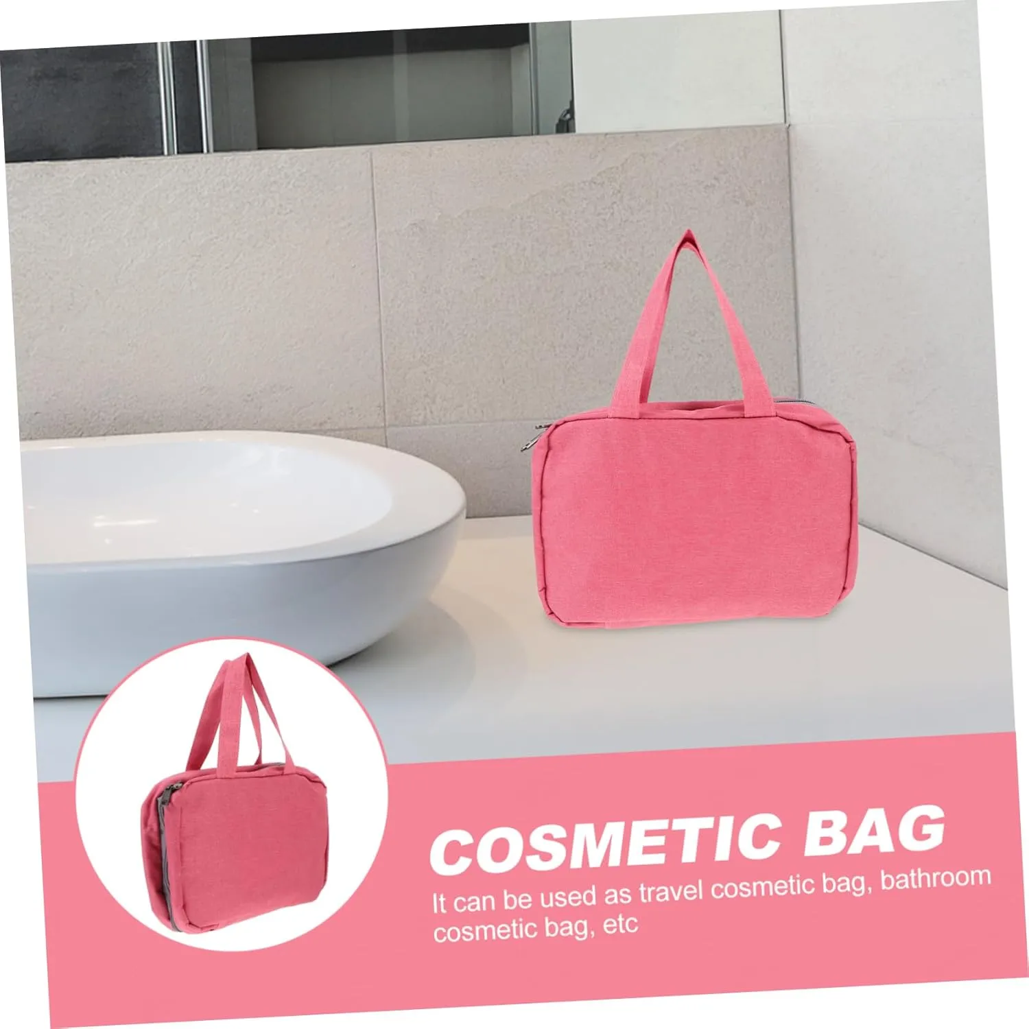 DOITOOL 1pc Makeup Storage Bag Makeup Bags Purse Makeup Bag Toiletry Travel Bag Make up Storage Bags Male, Pink, 27X8X18CM